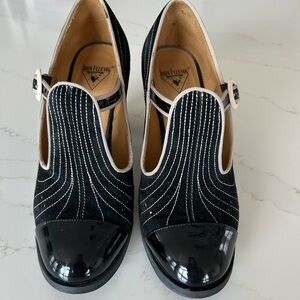 John Fluevog Black and White Art Deco Heels